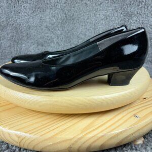 Bates Shoe High Gloss Pump Womens Size 8.5 Narrow Black Leather Made in USA